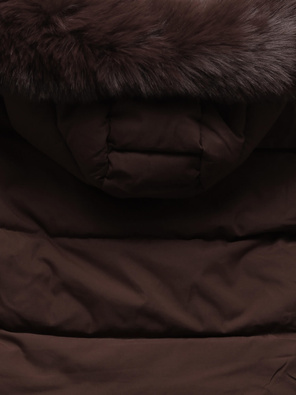 Brązowa zimowa ciepła kurtka pikowana z kapturem