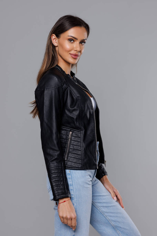 Czarna ramoneska kurtka ekoskóra ze stójką zapinana na suwak