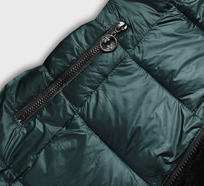 Zielona dwustronna rewelacyjna zimowa pikowana kurtka na futrze 