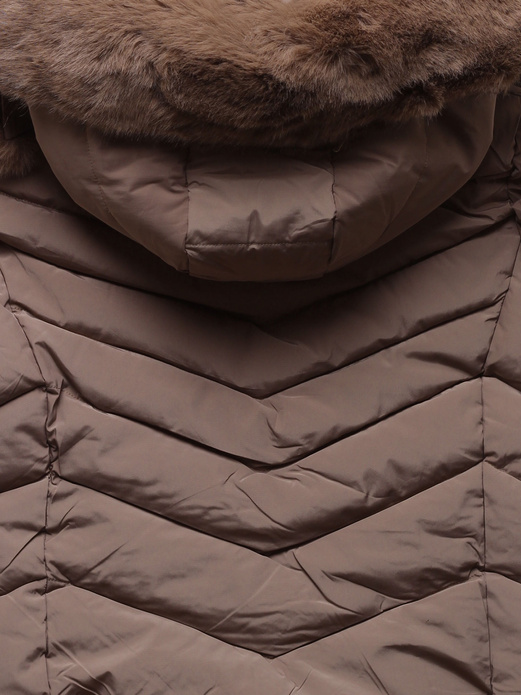 Kakaowa pikowana zimowa kurtka bombka z kapturem