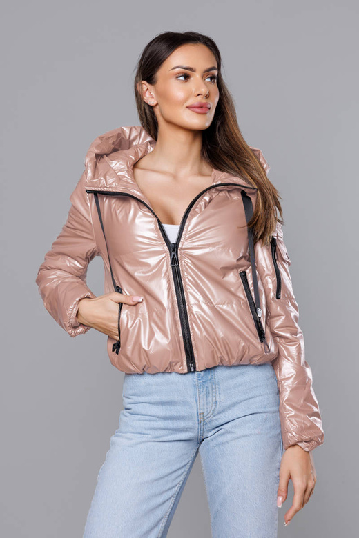 Perłowa błyszcząca kurtka przejściowa na suwak