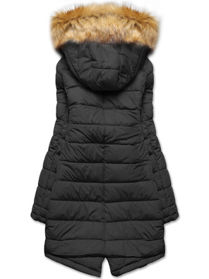 Khaki czarna długa dwustronna ciepła kurtka parka z kapturem z odpinanym futerkiem