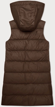 Brązowy genialny pikowany damski bezrękawnik kamizelka z kapturem PLUS SIZE