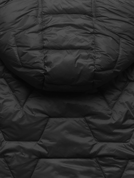 Czarny damski pikowany płaszcz zimowy z paskiem