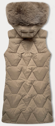 Beżowy bezrękawnik kamizelka damska z kapturem