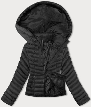 Czarna pikowana przejściowa kurtka damska z kapturem