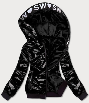 Czarna krótka damska kurtka przejściowa za kapturem