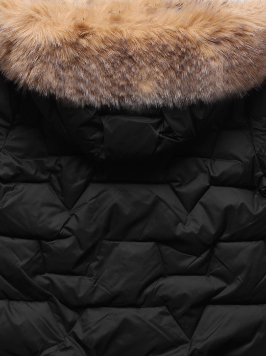 Czarna genialnie pikowana zimowa kurtka damska z futerkiem