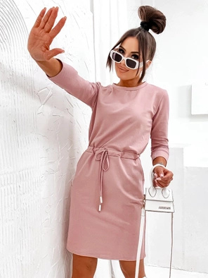 Pudrowa casuwalowa sukienka damska z troczkiem