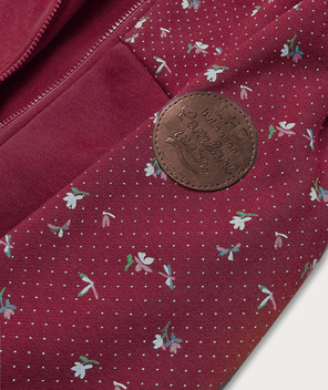 Bordowa długa bluza z kapturem, kwiatki i groszki/gładka 