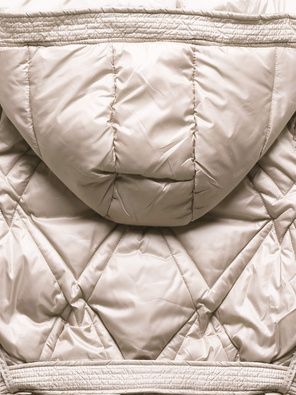 Ecru długi pikowany przejściowy płaszcz z kapturem