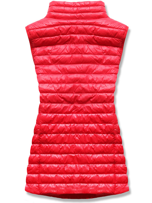 Czerwona krótka taliowana damska przejściowa kamizelka bezrękawnik stójka