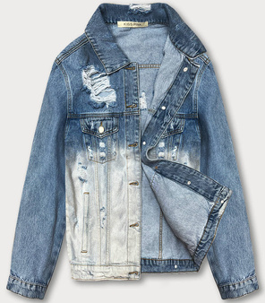 Niebieska kurtka ombre z przetarciami zapinana na guziki