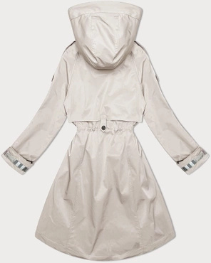 Jasnobeżowy unikalny przejściowy płaszczyk damski parka z kapturem z motywem w kratę