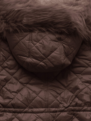 Brązowa dwustronna zimowa kurtka damska pikowana w karo