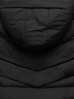 Czarna zimowa kurtka z kapturem i kołnierzem płaszcz pikowany na suwak