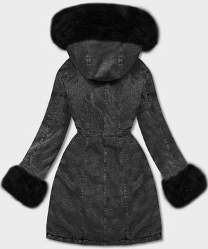 Czarna jeansowa zimowa kurtka płaszczyk futro