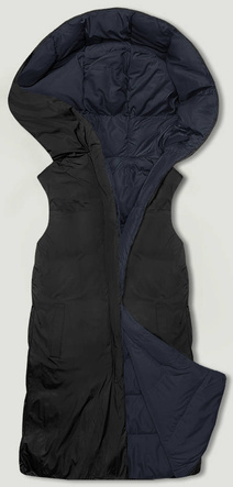 Granatowo czarny dwustronny pikowany bezrękawnik z kapturem