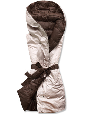 Czekoladowo beżowy dwustronny bezrękawnik kamizelka z paskiem