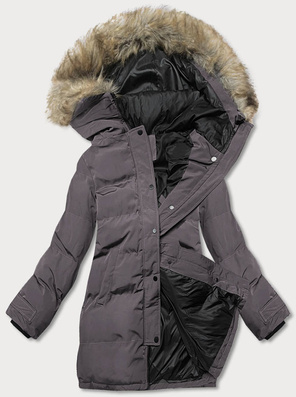 Ciemnoszara zimowa kurtka z kapturem