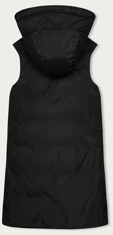 Czerwono czarny długi dwustronny damski bezrękawnik kamizelka z kapturem