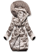 Bezowa fenomenalna zimowa damska kurtka ze ściągaczem