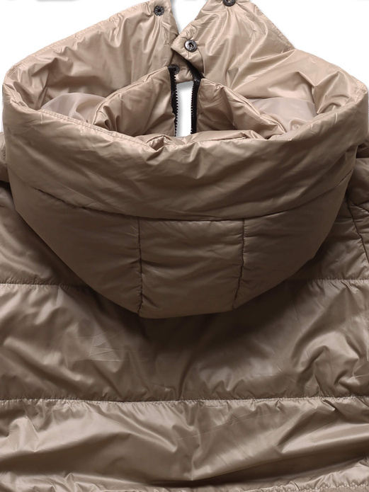 Beżowa damska pikowana kurtka przejściowa ze stójką