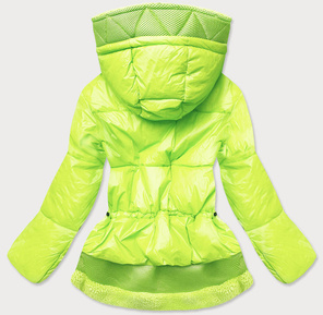 Neonowo zielona krótka sportowa zimowa kurtka damska z kapturem