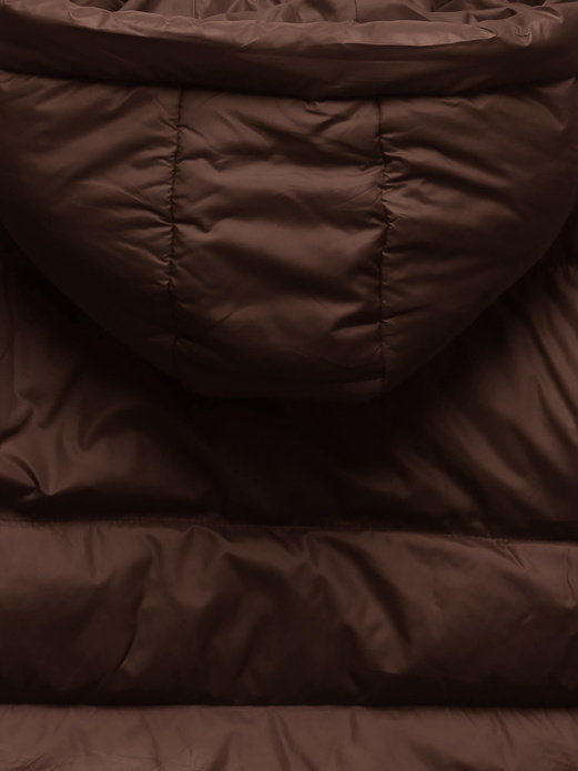 Brązowa genialna zimowa pikowana kurtka damska z kapturem