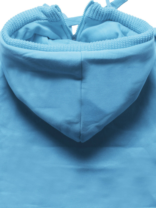 Niebieska długa rozpinana bluza damska płaszczyk z łączonych materiałów parka z kapturem