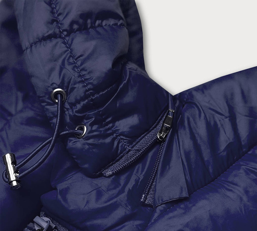 Granatowa modna kurtka pikowana z kapturem