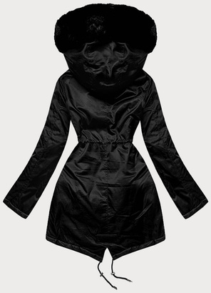 Czarna genialna zimowa parka z futrem