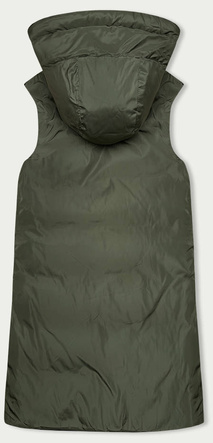 Czarno zielony długi dwustronny damski bezrękawnik kamizelka z kapturem