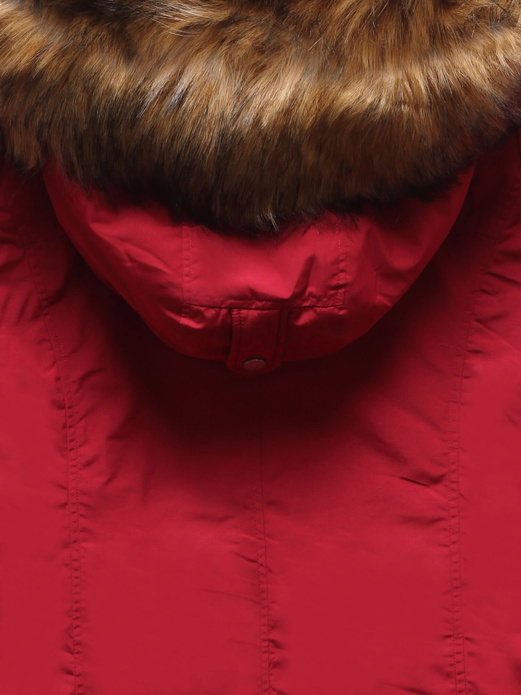 Bordowa damska zimowa parka kurtka z kapturem
