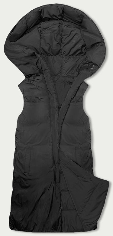 Czarny dwustronny pikowany bezrękawnik z kapturem