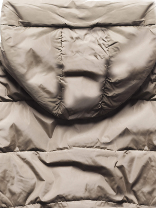 Beżowa kapitalna przejściowa kurtka damska z kapturem z motywem w kratkę