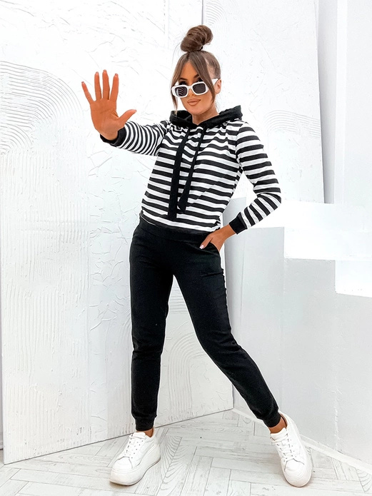 Czarny kapitalny dres damski w pasy