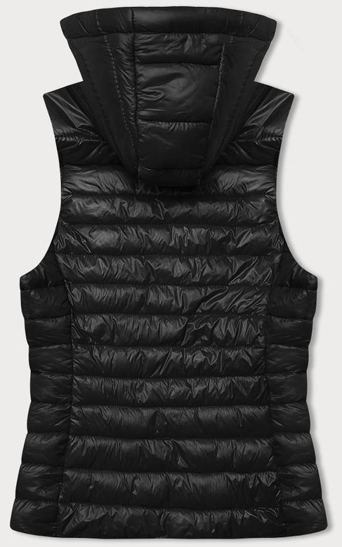 Czarny lekki pikowany dopasowany bezrękawnik kamizelka z kapturem