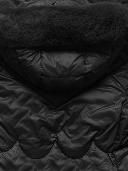 Czarny zimowy damski fantastyczny płaszcz z kapturem