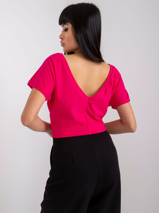 Ciemnozielona gładka bluzka, top basic, t-shirt z dekoltem V z tyłu