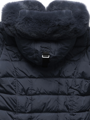 Granatowa kurtka zimowa - płaszczyk na bardzo ciepłym misiu z modnym futerkiem przy kapturze