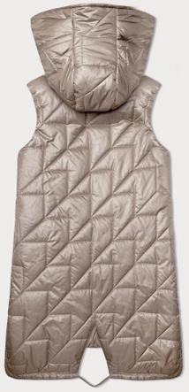 Jasnobeżowy asymetryczny pikowany bezrękawnik kamizelka damska z kapturem