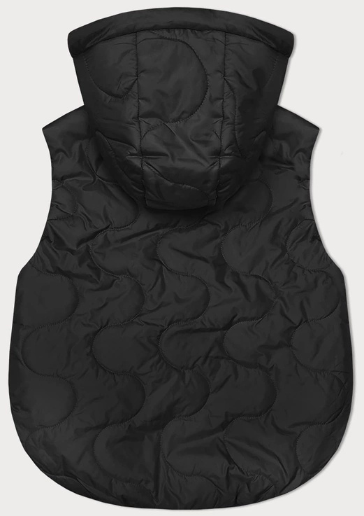 Czarny krótki bezrękawnik kamizelka z kapturem
