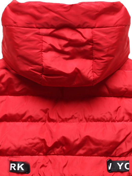 Czerwony pikowany bezrękawnik kamizelka z kapturem stójka