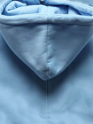 Błękitna długa bluza z łączonych materiałów na suwak i z dużym kapturem