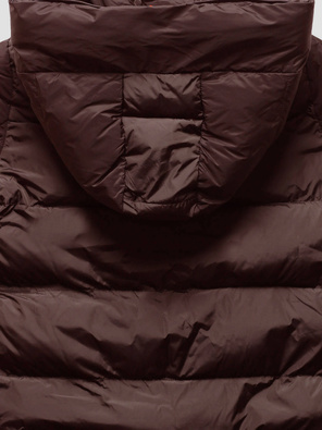 Brązowa długa pikowana zimowa kurtka płaszczyk z kołnierzem