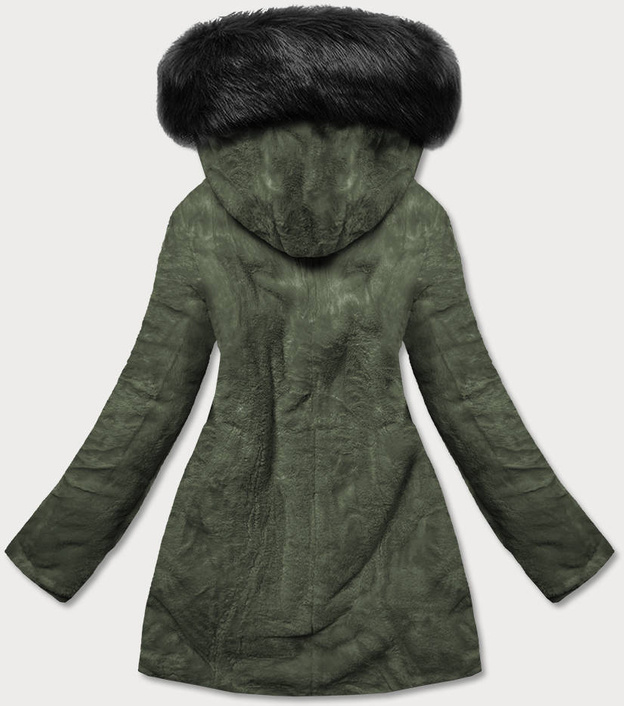Czarno Khaki dwustronna zimowa parka na futrze