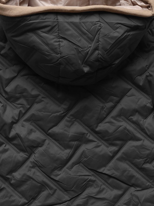 Czarna damska pikowana przejściowa kurtka z naszywką