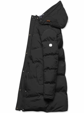 Czarna długa pikowana zimowa kurtka płaszczyk na misiu z kapturem