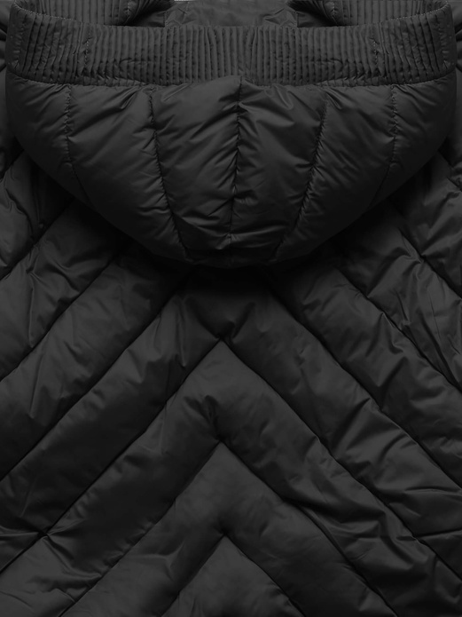 Czarna damska zimowa kurtka pikowana nietoperz